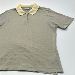 Ashworth Women's Polo Shirt XL Stripped  Collared Cotton Rayon Gray Black Button